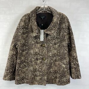 Talbots Animal Print Jacket Size 12 Brown Black Button Front Swing Coat‎ NEW